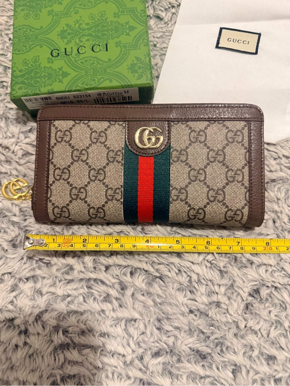 Brown Supreme Zip Around Wallet with Green-Red Web - Picture 5 of 5